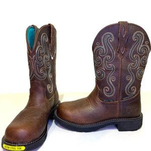Justin Gypsy Tasha Chocolate Chip Brown/Turquoise Waterproof Round Steel Toe